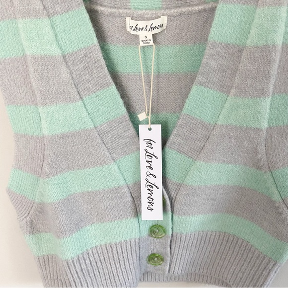 NWT For Love and Lemons Cropped Pastel Green Purple Striped Sweater Vest | Sm - Picture 6 of 9
